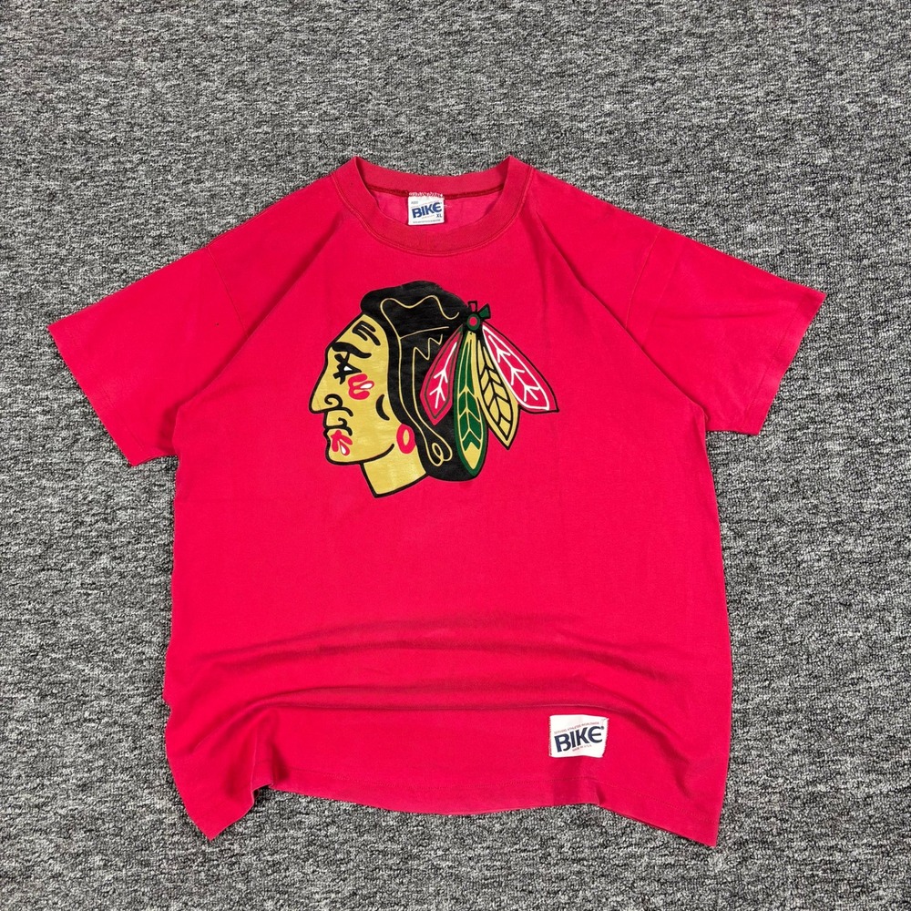 Vintage‎ 90s BIKE Single Stitch Chicago Blackhawks Red Graphic T-Shirt Size XL